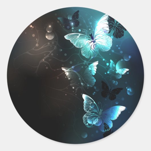 Mint Night Butterflies Ronde Sticker (Voorkant)