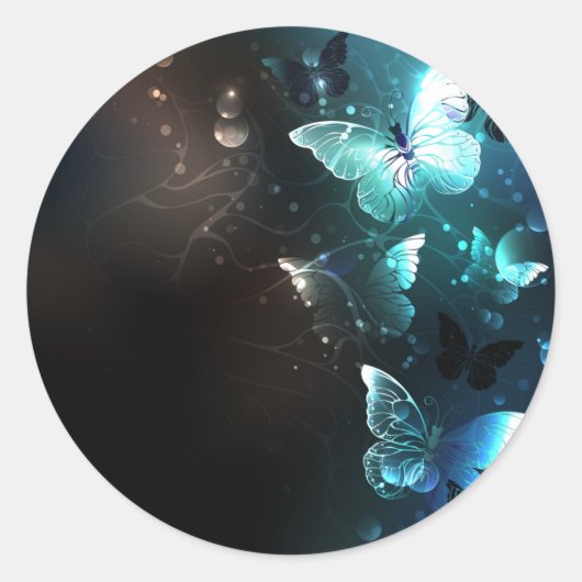 Mint Night Butterflies Ronde Sticker (Voorkant)