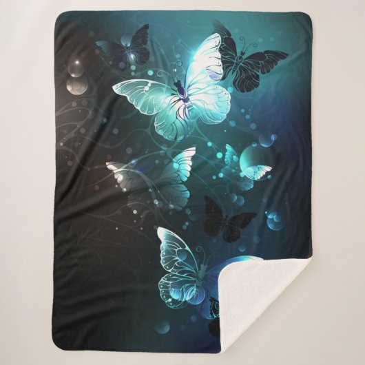 Mint Night Butterflies Sherpa Deken (Voorkant)