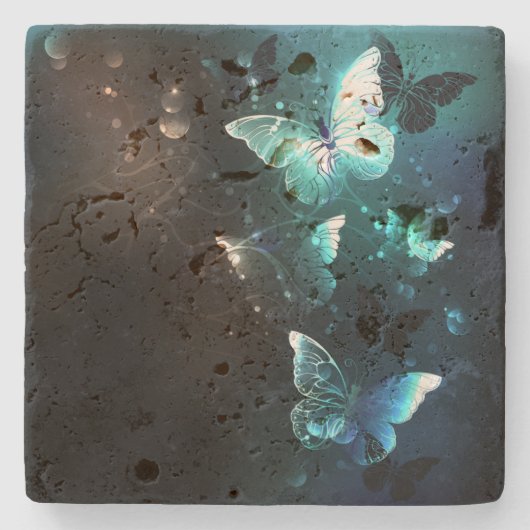 Mint Night Butterflies Stenen Onderzetter (Voorkant)