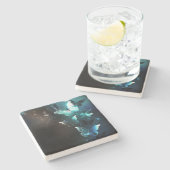 Mint Night Butterflies Stenen Onderzetter (Zijkant)