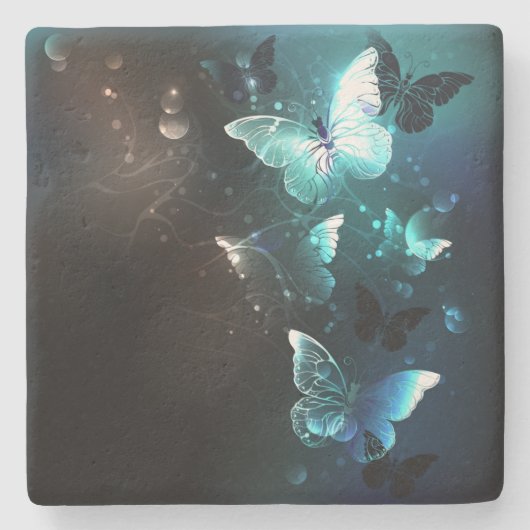 Mint Night Butterflies Stenen Onderzetter (Voorkant)