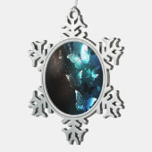 Mint Night Butterflies Tin Sneeuwvlok Ornament (Rechts)