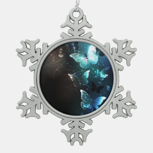 Mint Night Butterflies Tin Sneeuwvlok Ornament (Voorkant)