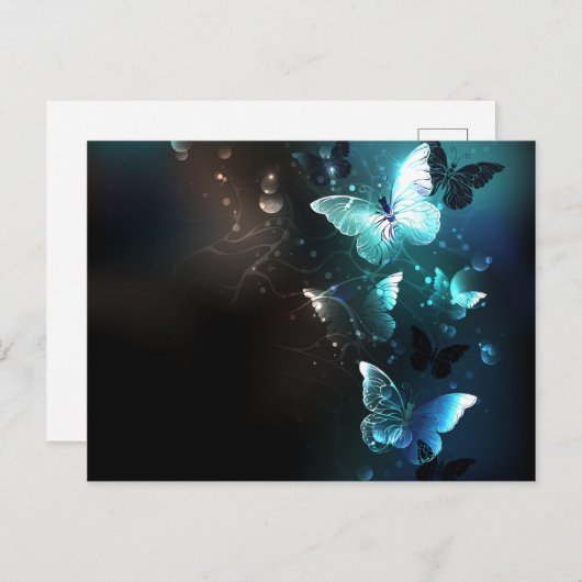 Mint Night Butterflies Uitnodiging Briefkaart (Voorkant / Achterkant)