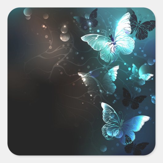 Mint Night Butterflies Vierkante Sticker (Voorkant)