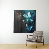 Mint Night Butterflies Wandkleed (In situ)