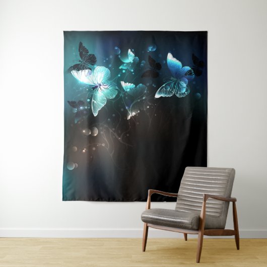 Mint Night Butterflies Wandkleed (In situ)