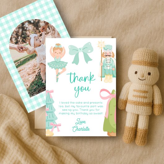 Mint Nutcracker Birthday Photo Thank You Card Kaart