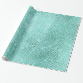 Mint Ocean Beach Aqua Sparkly Diamond Metallic Cadeaupapier (Uitgerold)