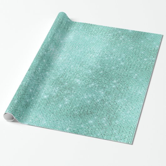 Mint Ocean Beach Aqua Sparkly Diamond Metallic Cadeaupapier (Uitgerold)