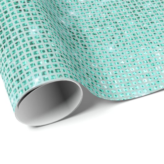 Mint Ocean Beach Aqua Sparkly Diamond Metallic Cadeaupapier (Rol Hoek)