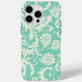 Mint & Off White Damask Floral Pattern Case-Mate iPhone Case (Achterkant)
