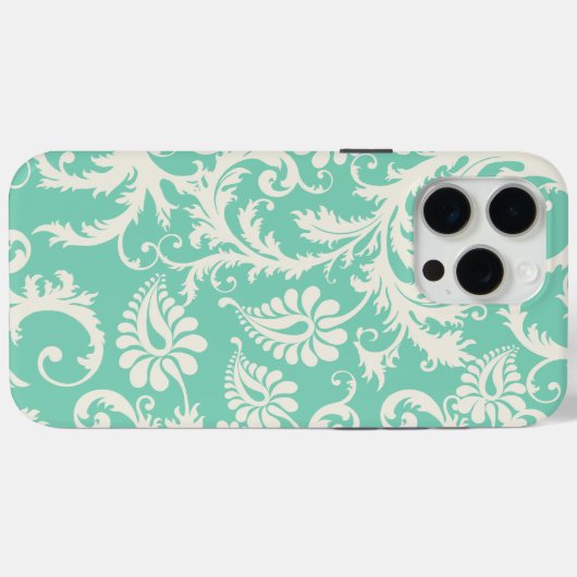 Mint & Off White Damask Floral Pattern Case-Mate iPhone Case (Achterkant (horizontaal))