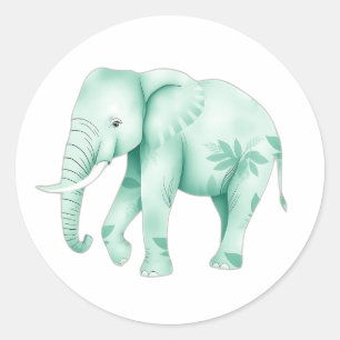Mint olifant met Oerwoud bladeren Ronde Sticker