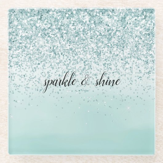 Mint Ombre Glitter gepersonaliseerd Glazen Onderzetter (Voorkant)