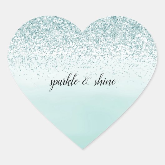 Mint Ombre Glitter gepersonaliseerd Hart Sticker (Voorkant)