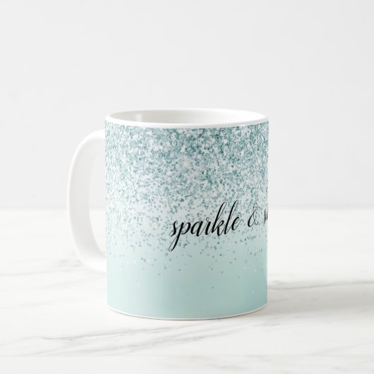 Mint Ombre Glitter gepersonaliseerd Koffiemok (Voorkant links)