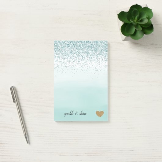 Mint Ombre Glitter Gold Heart Post-it® Notes (Kantoor)