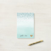 Mint Ombre Glitter Gold Heart Post-it® Notes (Op bureau)