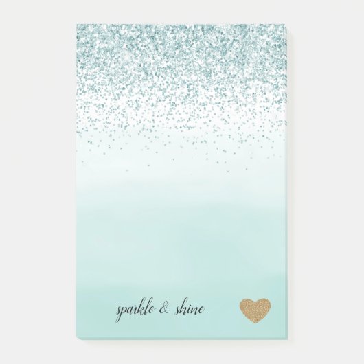 Mint Ombre Glitter Gold Heart Post-it® Notes (Voorkant)