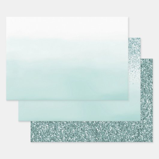 Mint Ombre Glitter Inpakpapier Vel (Set)