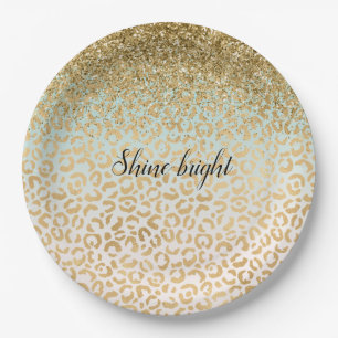 Mint Ombre Gold Glitter Leopard Print Papieren Bordje