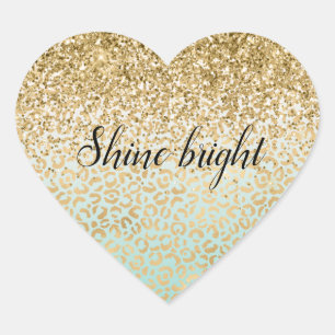 Mint Ombre Gold Glitter Luipaard Print Hart Sticker