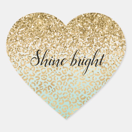 Mint Ombre Gold Glitter Luipaard Print Hart Sticker (Voorkant)