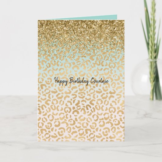Mint Ombre Gold Glitter Luipaard Print Kaart (Voorkant)