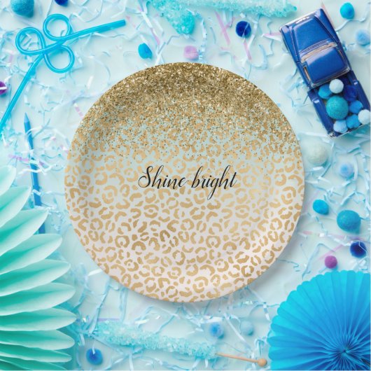 Mint Ombre Gold Glitter Luipaard Print Papieren Bordje (Feest)