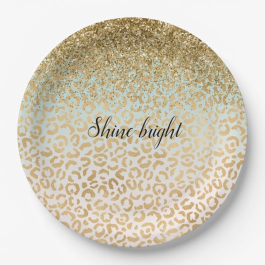 Mint Ombre Gold Glitter Luipaard Print Papieren Bordje (Voorkant)