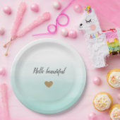 Mint Ombre Goud Glitter Hart gepersonaliseerd Papieren Bordje (Feest)