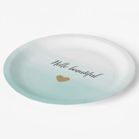 Mint Ombre Goud Glitter Hart gepersonaliseerd Papieren Bordje (Gekanteld)