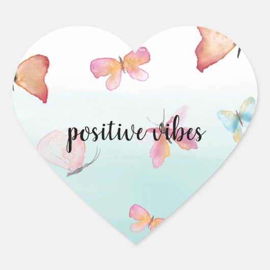 Mint Ombre Roze Vlinders Waterverf Hart Sticker (Voorkant)