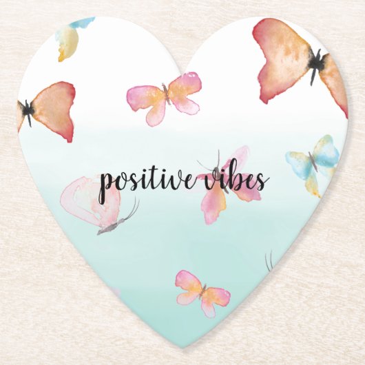 Mint Ombre Roze Vlinders Waterverf Kartonnen Onderzetters (Voorkant)