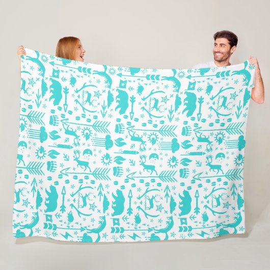 Mint Owl Beer Deer Fox Woodland Createpatroon Fleece Deken (In situ)