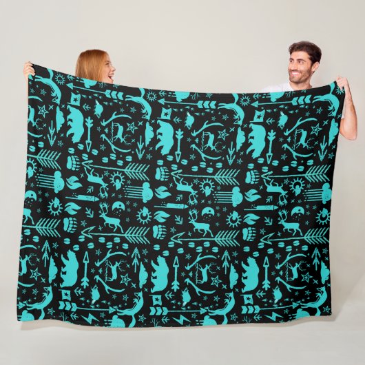 Mint Owl Beer Deer Fox Woodland Createpatroon Fleece Deken (In situ)