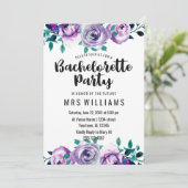 Mint & Paarse Bloemen Bachelorette Feestuitnodigin Kaart (Staand voorkant)