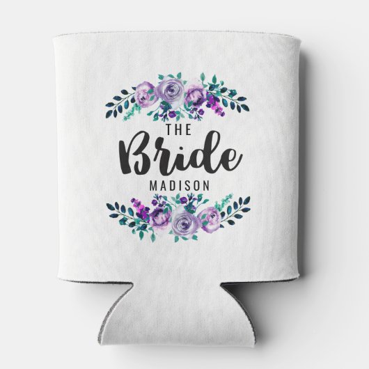 Mint & Paarse Bloemen Krans Bruiloft Bruid Blikjeskoeler (Achterkant)