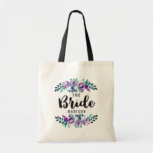 Mint & Paarse Bloemen Krans Bruiloft Bruid Tote Bag (Voorkant)