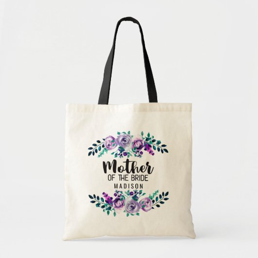 Mint & Paarse Bloemen Krans Moeder van de Bruid Tote Bag (Voorkant)