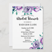Mint & Paarse Bloemen Roos Bruidsdouche Uitnodigin Kaart (Voorkant)