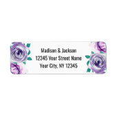 Mint & Paarse Bloemen Roos Bruiloft Retouradres Etiket (Voorkant)
