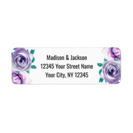 Mint & Paarse Bloemen Roos Bruiloft Retouradres Etiket