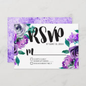 Mint & Paarse Bloemen Roos Bruiloft RSVP Reactie (Voorkant / Achterkant)