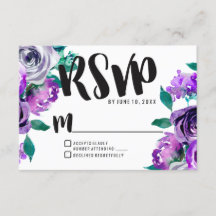 Mint & Paarse Bloemen Roos Bruiloft RSVP Reactie