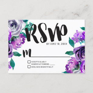 Mint & Paarse Bloemen Roos Bruiloft RSVP Reactie Kaartje