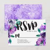Mint & Paarse Bloemen Roos Bruiloft RSVP Reactie Kaartje (Voorkant / Achterkant)