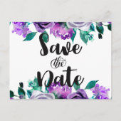 Mint & Paarse Bloemen Roos Bruiloft Save the Date Aankondigingskaart (Voorkant)